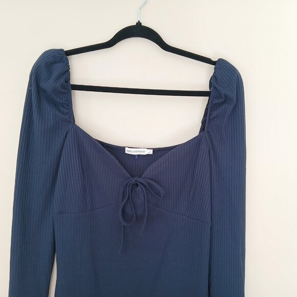 Avec Les Filles Prairie Rib Knit Stretch Dress Navy Blue Size Large - Picture 4 of 8